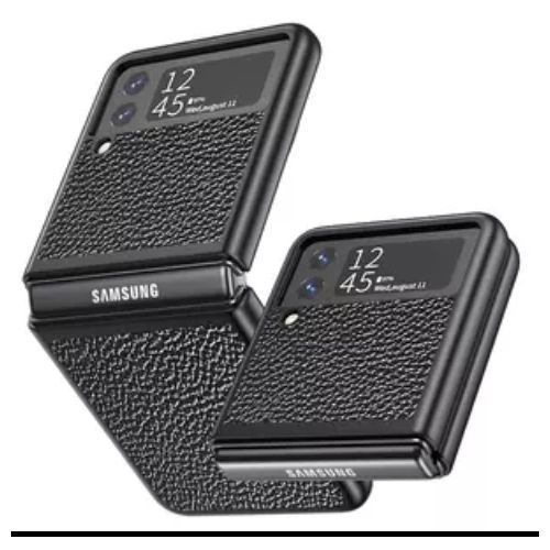 Samsung Z Flip 3 LEATHER CASE- Black - image 2