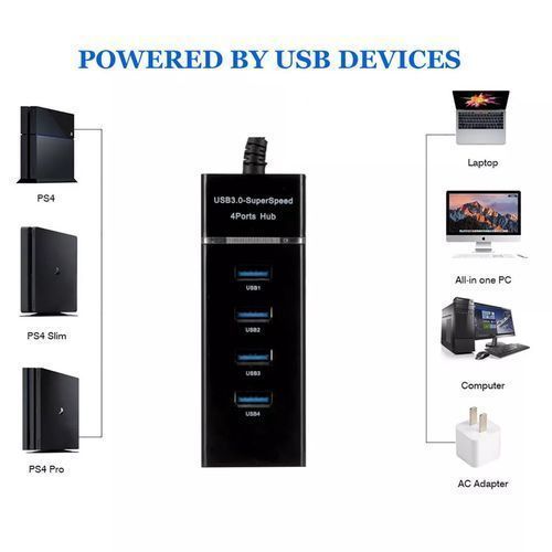  USB Hub 4-Port, uni USB 3.0 Data Hub Adapter with 4 ft