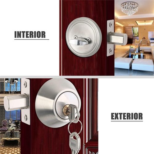 Generic Stainless Steel Deadbolt Lock, Silent Durable Door Lock with Key,Security Privacy Lock - image 5