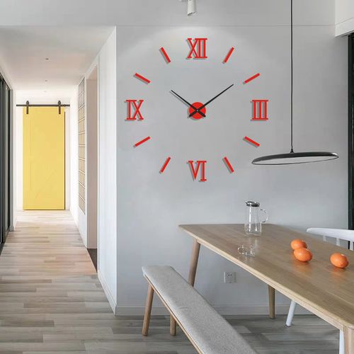 Generic DIY Wall Clocks 3D Mirror Stickers Large Wall Clock - Red
