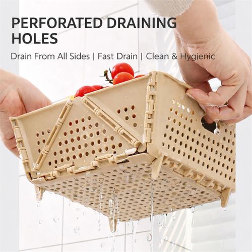 Generic Foldable Vegetable Washing Basket 2pcs – Food Grade Draining Colander, Space Saving Kitchen Basket (Beige) - image 2