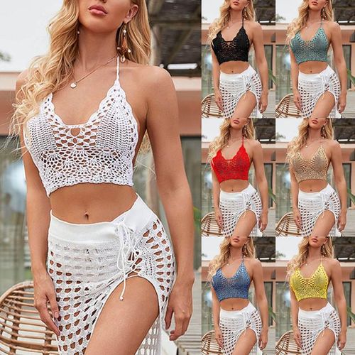 Sexy Women Summer Backless Crochet Knit Beach Bra Boho Bralette