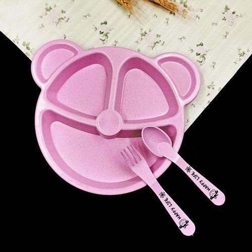 product_image_name-Generic-Wheat Bear Children's Tableware Plates for Food Baby Feeding Compartment -1