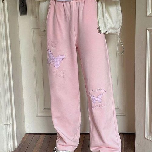 Generic Chic Butterfly Embroidery Apricot Pink Sweatpants Harajuku Korean Girls Kawaii Baggy Pants Student Casual Trousers Loose Joggers Jumia Nigeria