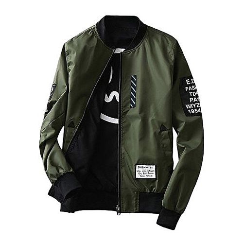 product_image_name-Fashion-Patchwork Zipper Double Side Bomber Jacket -Green-1