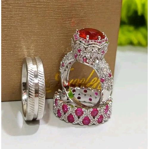 product_image_name-Fashion-Moonstone Diamond Wedding Ring Set (Non Fading)-Silver-1