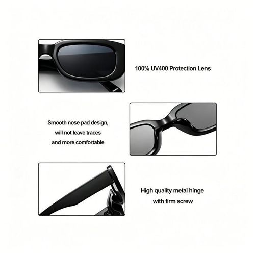 Fashion Sunglasses Unisex Rectangle Black Vintage Square Frame  Shades - image 2