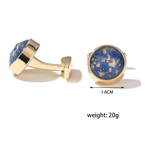 product_image_name-Fashion-Men's Personalized Round Gold & Blue Cufflinks+Gift Box-2