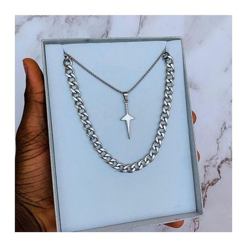 Cuban link choker with pendant hot sale
