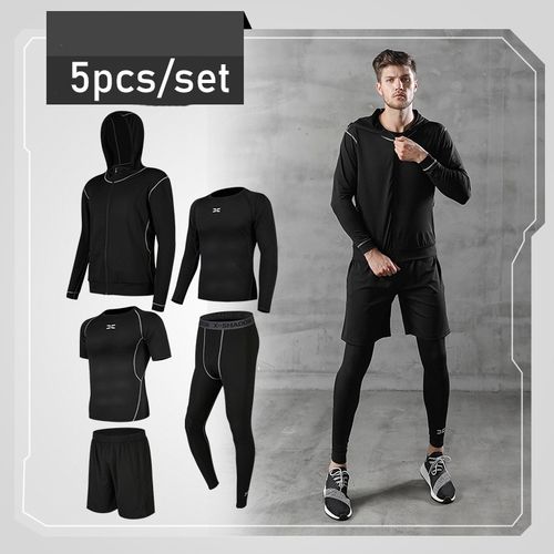 Fashion 5 Pcs/Set Men's Tracksuit Gym Fitness Compression Sports Under Suit  Clothes Running Jogging Wear Exercise Workout Tights Armour