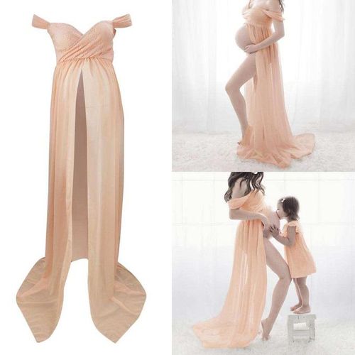 Pregnant Women Front Split Long Maxi Maternity Dress Gown Photo Photography  Prop