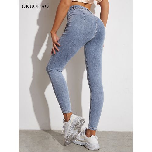 High Rise Blue Skinny Jeans For Women Slim Fit Jean Yoga Pants