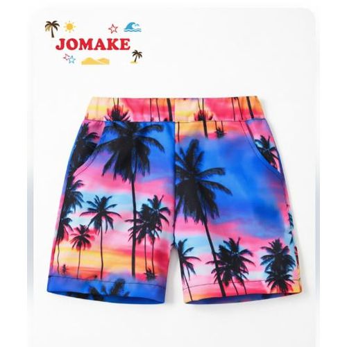 JOMAKE BOY' shorts, ages 2-13 years, with pockets, Sunset Coconut Trees design