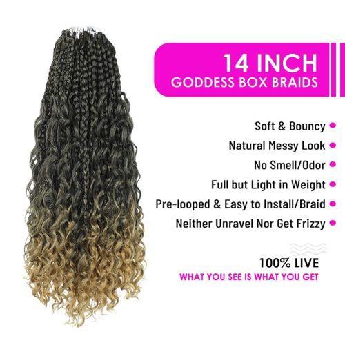 14 inch Goddess Box Braids Crochet Hair Boho Box Braids 8 Packs