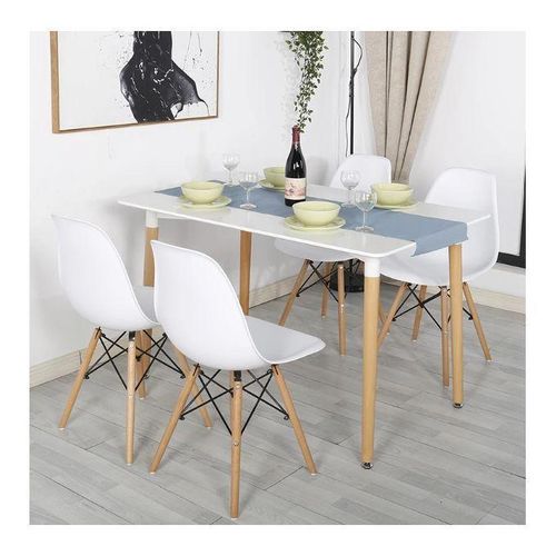 Generic LUXURY Rectangular Wooden Leg Dining Table and 4 Chairs - WHITE - image 3
