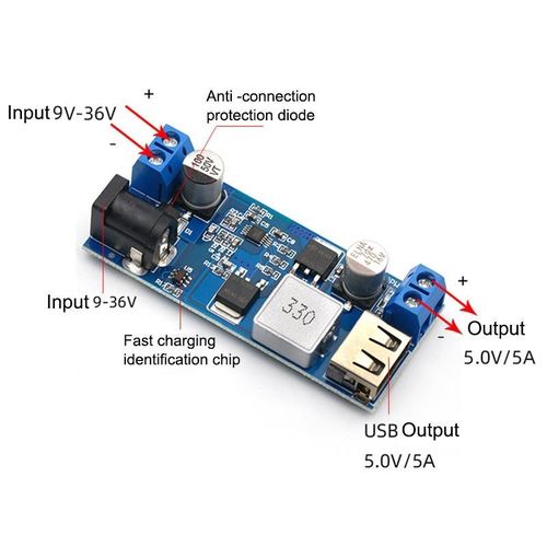 product_image_name-Generic-DC 24V/12V to 5V 5A Step-down Power Converter USB Charging Voltage Reduction Module-2