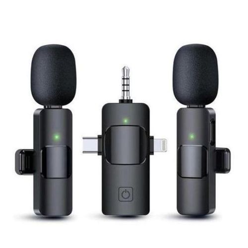 Generic ORIGINAL TECHMASTERS K15 3-in-1 Wireless Lavalier Microphone with Type-C for iPhone, Android, and iPad (2 Microphones)