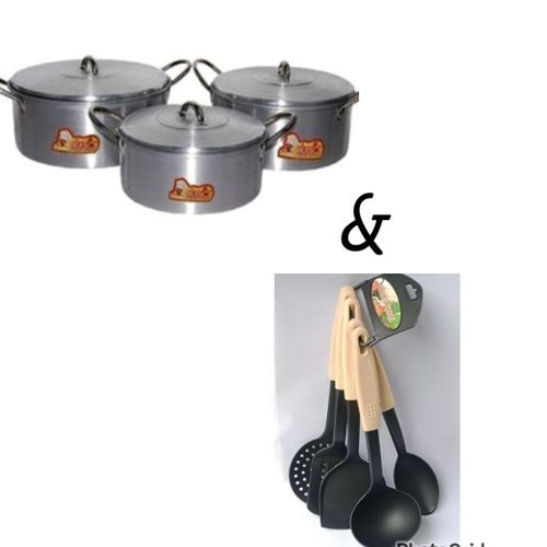 product_image_name-Generic-3 POTS AND 5 PCS NON STICK COOKING SPOON SET -1