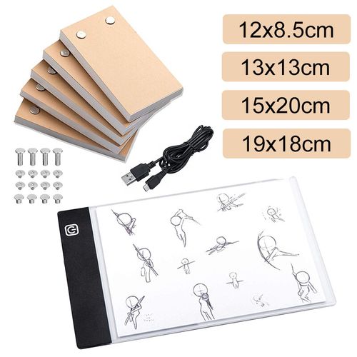 Generic A5/A6 LED Light Pad Panel Tracing Adjustable USB Powered Stander  Acrylic Copyboard Drawing Tablet Board Writing With 3X Animation Paper  13x13cm Set