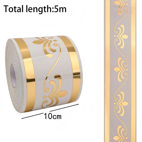 Generic 5-meter self-adhesive wall decoration strip, gold "Royal Iris" pattern, waterproof self-adhesive wallpaper - image 2