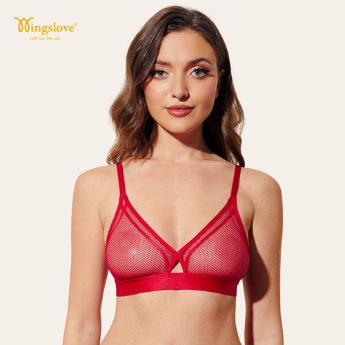 Generic Women's Sexy Lace Bra Sheer Mesh See Through Bralette Unlined  Wireless Plunge Triangle Brallets Valentine Underwear