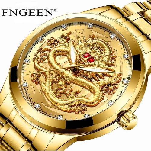 product_image_name-Fngeen-Men's Wrist Watch Quartz Dragon Luminous Luxury Business Stainless Steel-1