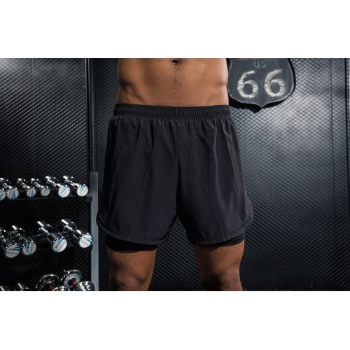 LELINTA Mens 2-in-1 Sports Shorts Gym Jogging Running Training Sports Wear  Boxer Beach Short Pants, Black/ Red/ Khika/ Grey 