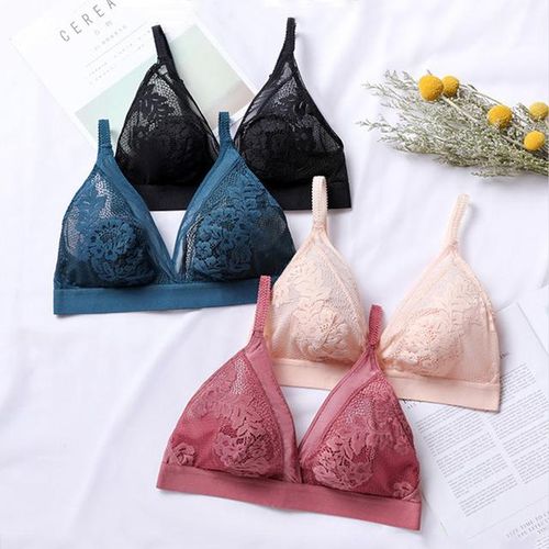 Generic Sexy Lace Wireless Bras For Women Ultra Thin Mesh Bralette Deep V Push  Up Bra Female Lingerie Intimate Plus Size Brassiere