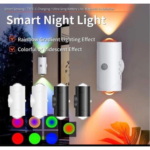 Generic Smart Motion Sensor Night Light (RGB Rainbow Gradient, USB Type-C Rechargeable, Magnetic Wall Lamp)