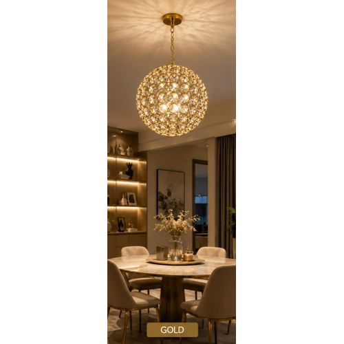 Generic Modern Spherical Crystal Globe Pendant Chandelier (Gold Finish)