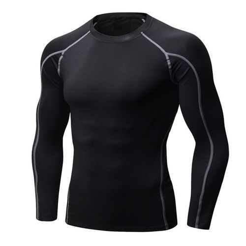 Fashion Quick Dry Men Running T Shirt Long Sleeve Fitness Tops For Male  Bodybuliding Compression Shirts Slimming(#Style 1 Grey Stripe)