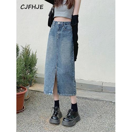 Generic Cjfhje Open Half Denim Skirt Women Summer New Y2k High Waist Split Long Skirts Female Harajuku Package Jean Skirts Lady Jumia Nigeria