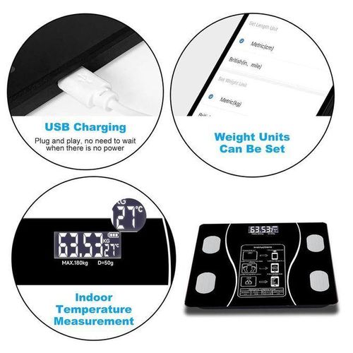 product_image_name-Generic-Black Smart Bluetooth Body Fat Scale with App Sync, Digital Bathroom Weight Scale with 13 Health Metrics (BMI, Muscle, Water, Bone Mass), Tempered Glass LED Display, High Precision Sensors, 400lb/180kg Capacity, USB Rechargeable, Fitness Tracking-3