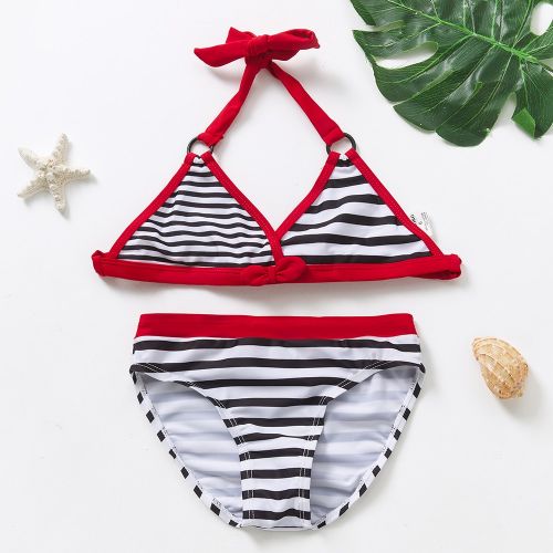 Fashion 5~16Years Kids Beach Wear Two Pieces Girls Swimwear Swimming  Suit-ST272 Strip