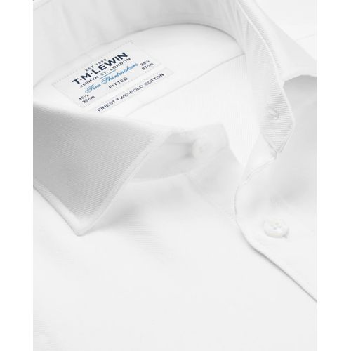 White Fine Twill Slim Fit Single Cuff Cutaway Collar Shirt – tmlewinuk