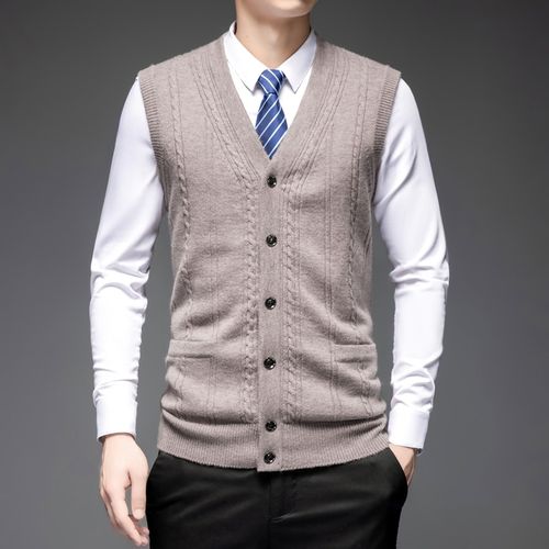 Generic 100% Wool Men Knit Vest Tank Sleeveless Sweater Cardigan