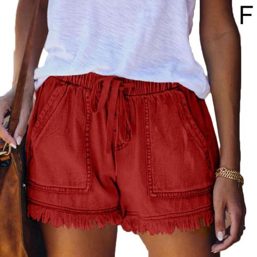 Fashion (Red)High Waisted Shorts Jeans Plus Size Summer Women's Denim Shorts  Large Size XXL For Women Short Pants Women Plus Size DOU