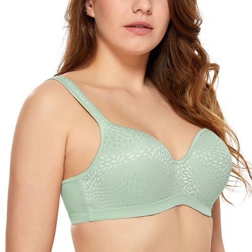 Fashion Women's Smooth Jacquard Underwire Firm Contour Support Balconette  Bra Plus Size Light Cyan06