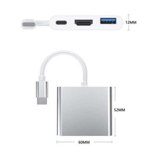 Generic Type-C To HDMI 4K+PD+USB 3.0 , 3IN1 Port-Silver - image 3