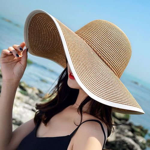 Fashion (56-58cm) HT3074 Large Big Wide Brim Hat Women Solid Summer Sun Hat  Ladies Packable Floppy Straw Hat Women Beach Cap Female Dome Beach Hat