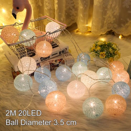 20 LED Cotton Balls String Lights Battery or USB Powered Fairy