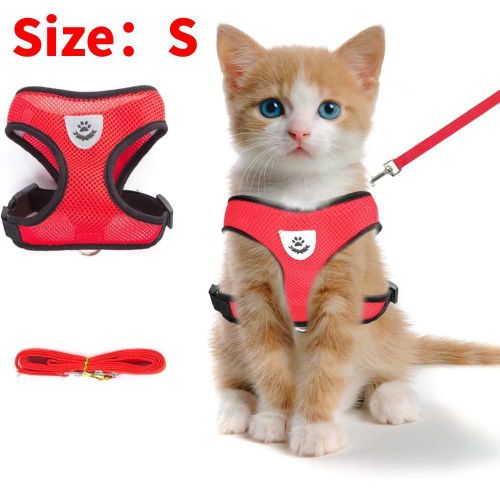 product_image_name-Generic-Summer cat Chest Harness and Leash, Anti-Escape Adjustable Soft mesh cat Leash and Chest Harness Set for All Types of Cats cat Vests (Size S,Red)-1