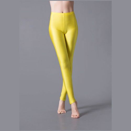 Fashion (Yellow)Women's Candy Color Skinny Leggings Lady Fitness Slim  Comfortable Bright Shine Leggings Solid Black Gray Red Pencil Pants SMA
