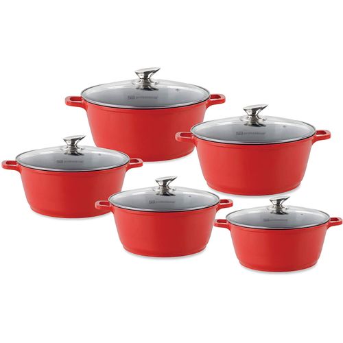 SQ Professional Stockpot 5pc Set With Lid  Non-Stick Coating (Red)