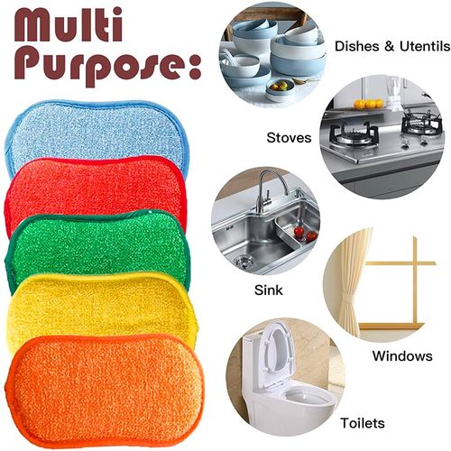 5PCS Scrub Sponges for Dishes Non-Scratch Microfiber Sponge Non Stick Pot  Cleaning Sponges Kitchen Tools