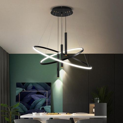Generic Modern Black LED Orbital Ring Chandelier with Cylindrical Spotlights