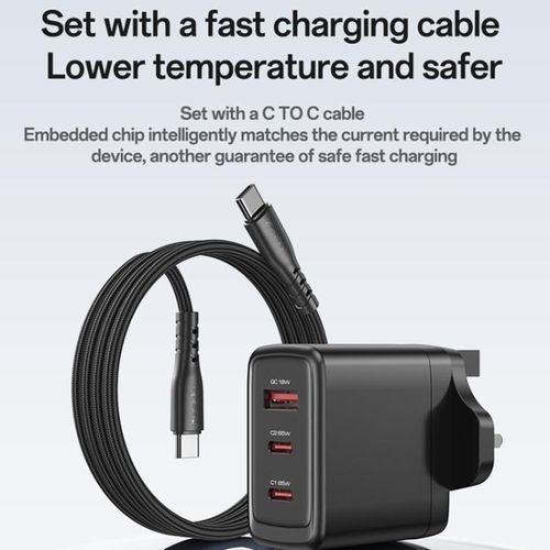 product_image_name-Yesido-Laptop Charger 65W 3Port GaN 2C +1U Apple MAC P_HPLaptop Samsung IPhone CHARGER Typec 65W cable DELL ACER Lenovo Laptops ASUS-3