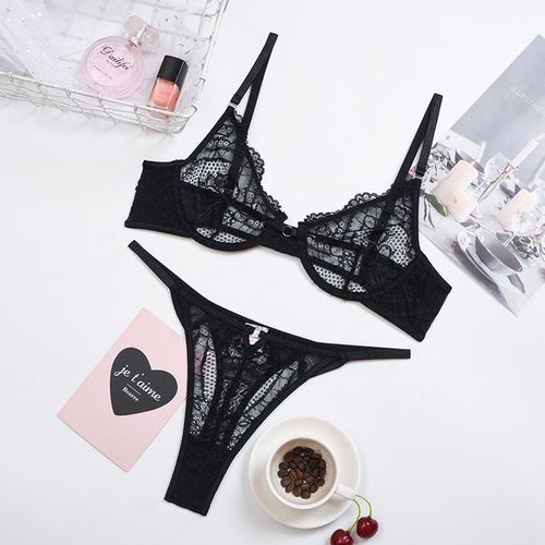 Fashion Ruffle Lace Lingerie Set Sexy Women＇s Underwear Transparent Bra  Party