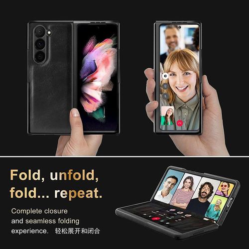 Generic Samsung Galaxy Z Fold 5 Plain Leather Pouch With Tempered Glass Protector - image 3