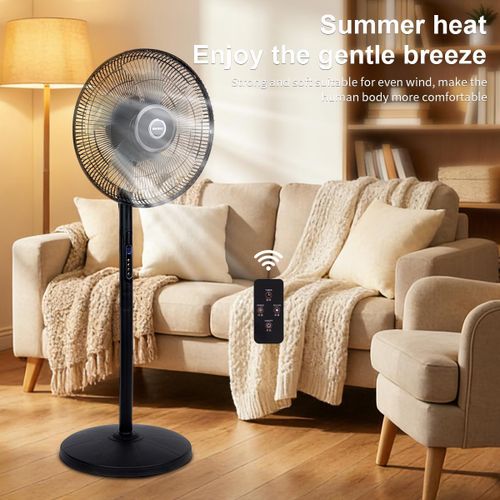 product_image_name-Generic-16-inch upright remote-controlled floor fan, direct power plug (non-rechargeable) + timer function + digital display screen + adjustable fan speed, black.-2